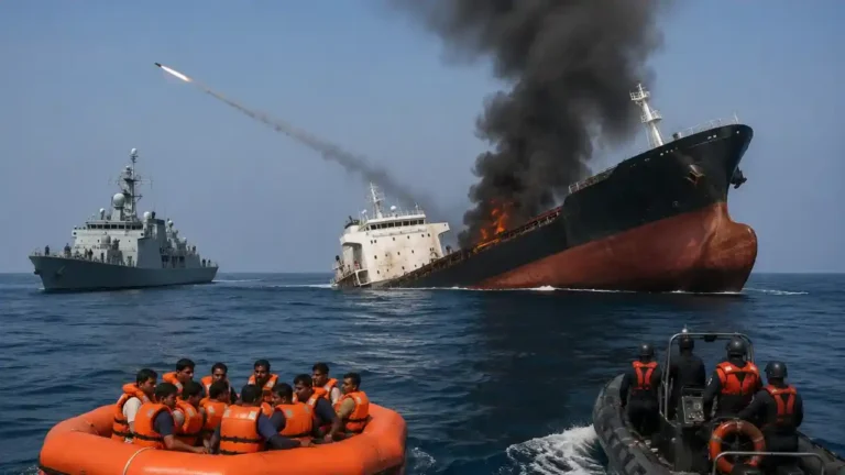 Red Sea ship attack - Indian-Flagged Commercial Ship Sinks in Red Sea Near Yemen After Projectile Strike; All 13 Indian Crew Members Safely Rescued