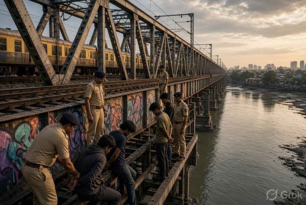 Bhayandar Railway Bridge Stunts - Mumbai Railway Cops Nab Six for Performing Dangerous Stunts and Graffitiing at Bhayandar Railway Bridge